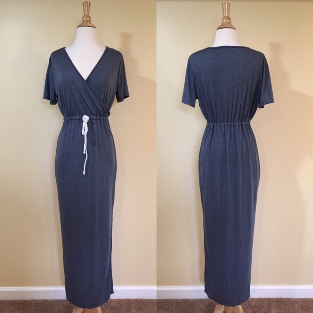 Drawstring Surplice Slit Maxi Dress - Picture 5 of 7